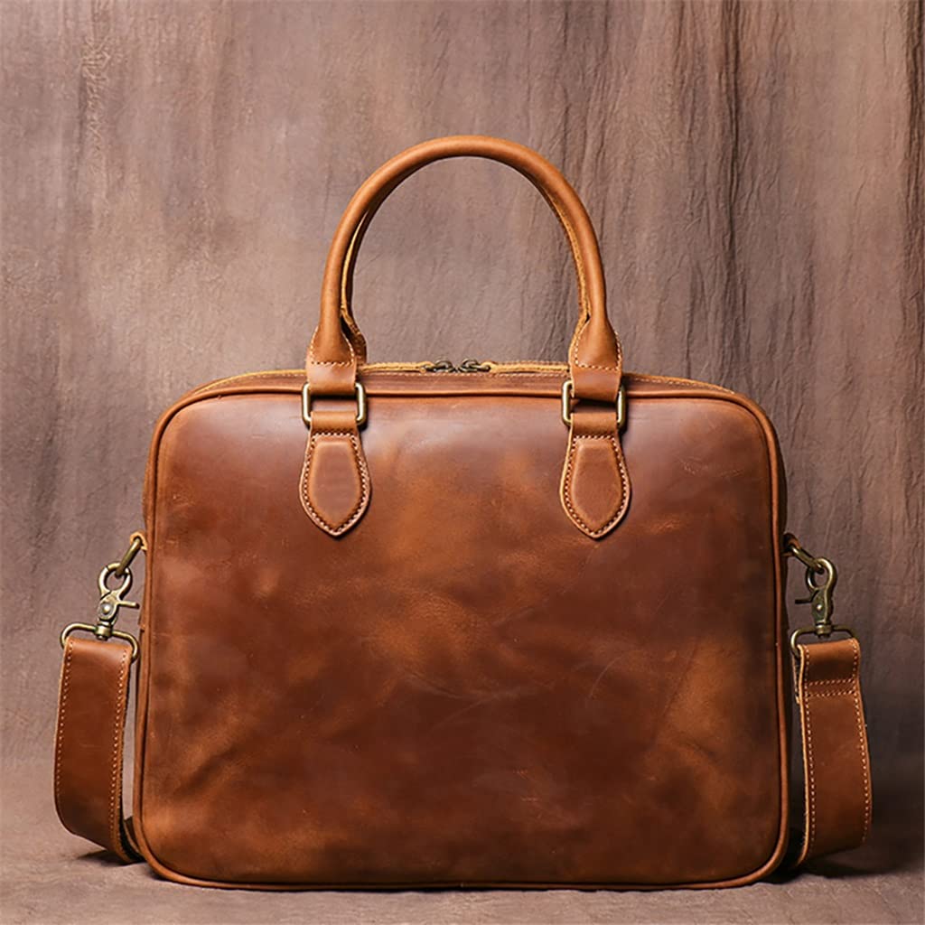 Genuine Leather Vintage Man Handbag Briefcase Men Shoulder Cowhide Bags Brown Business 16 Inch Laptop Bag (Color : A, Size : One Size)