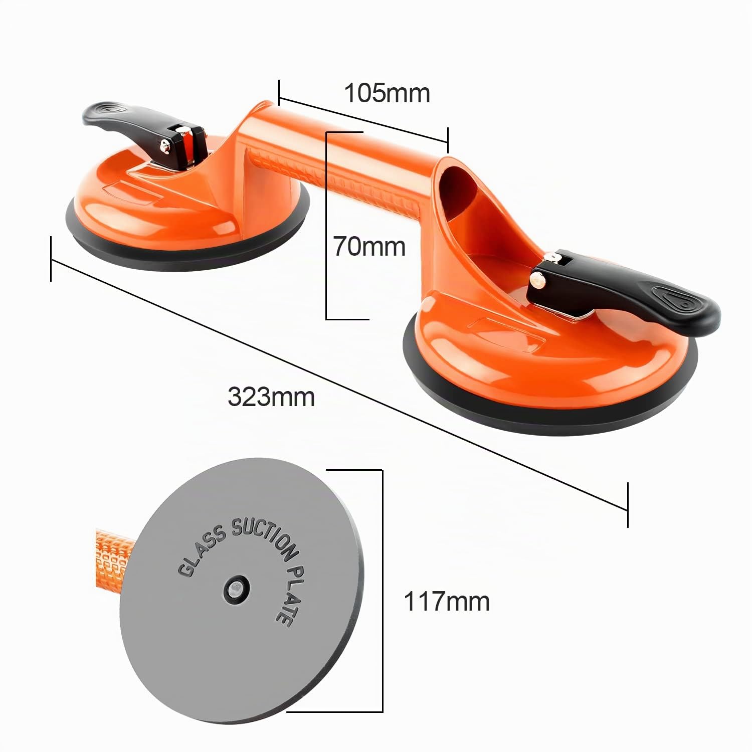 Forever Speed Ventosa de succión de cristal 105 kg 118 mm aluminio naranja 2 unidades