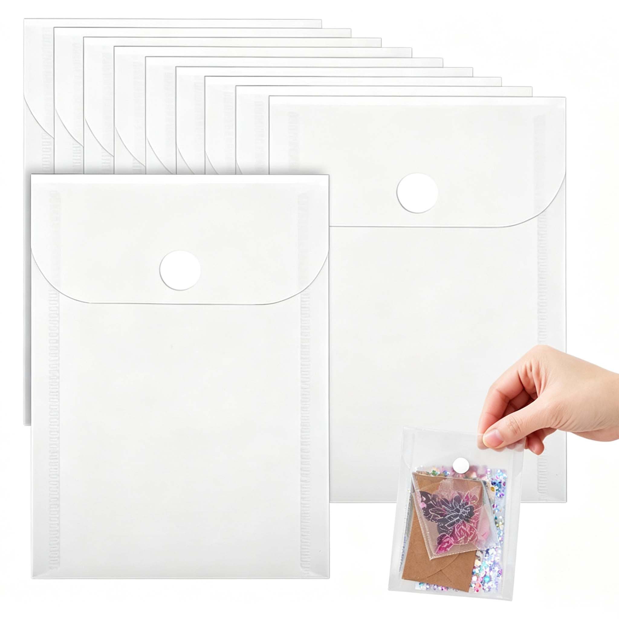 QIANSSE 10 Pack Clear Snap Closure Waterproof Plastic Document Pouches