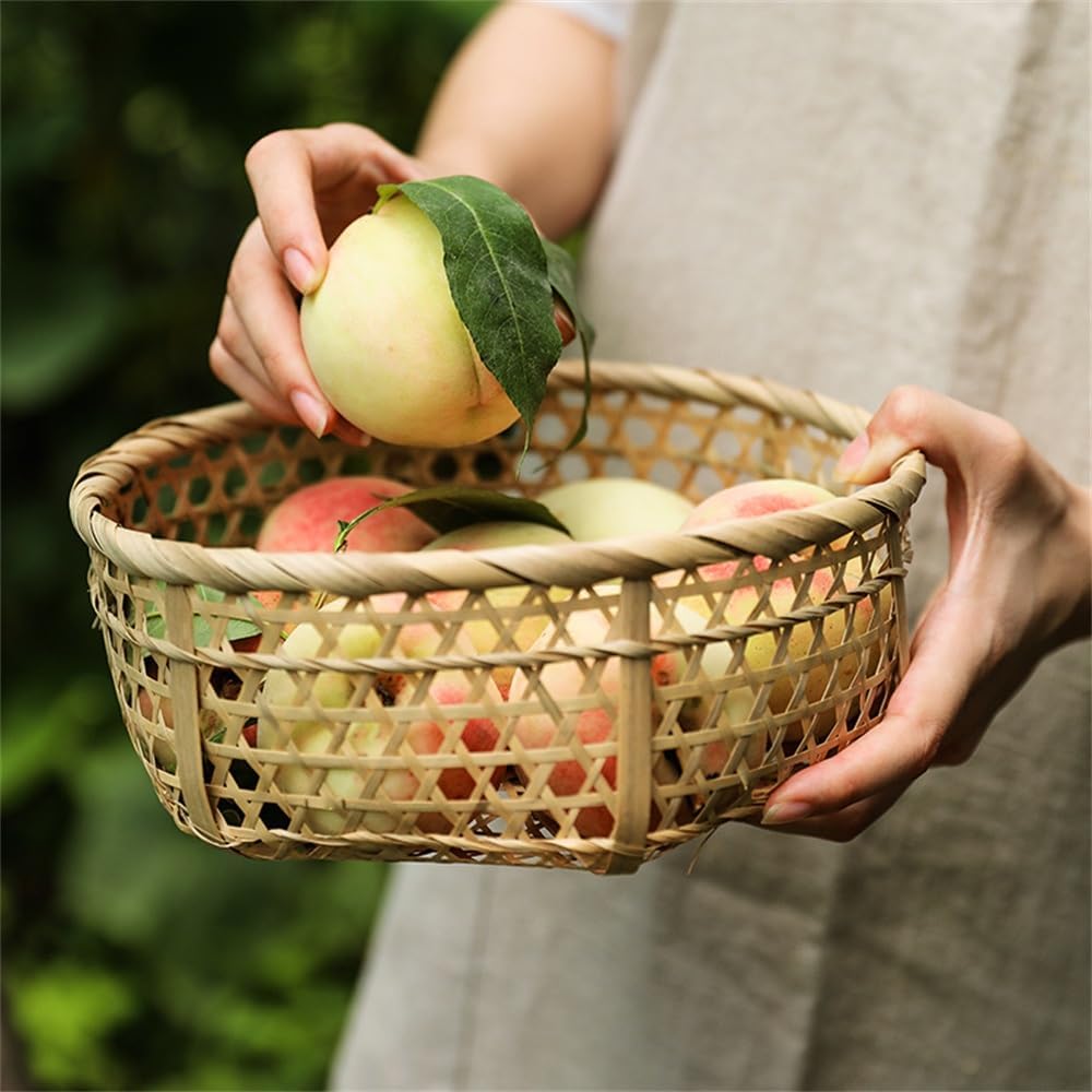 ラタン 収納バスケット ラタンピクニックフルーツバスケットキッチンリビングルーム家庭用フルーツバスケット 編み収納バスケット