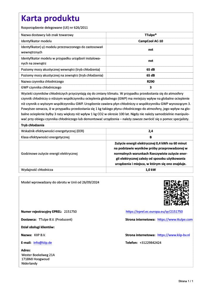 CampCool AC-10, tragbare Klimaanlage, Klimagerät, 1000 Watt, R290