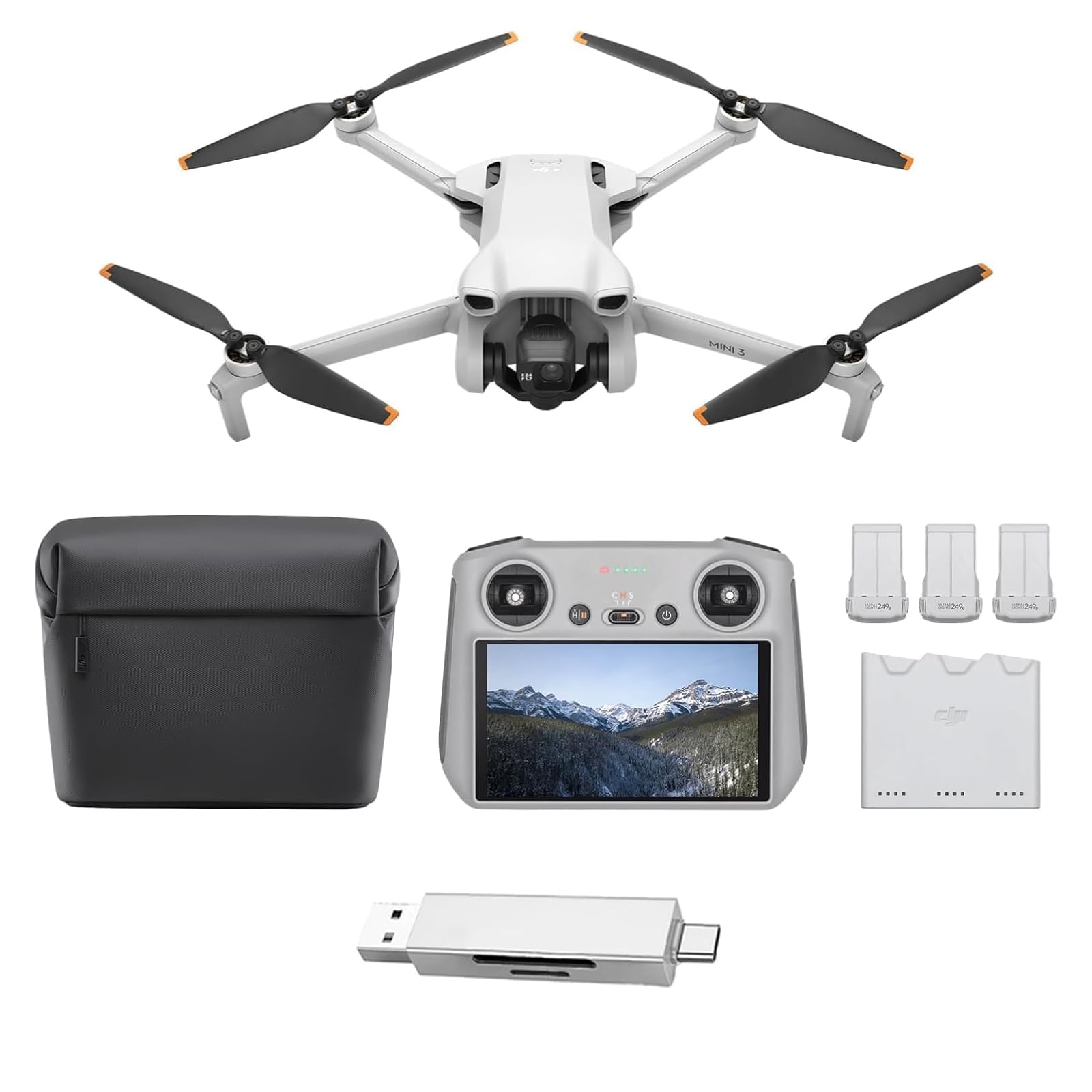 DJI Pack Mini 3 Vuela Más (RC) – Dron Mini con cámara ligero y plegable con vídeo 4K HDR, 38 min de tiempo de vuelo, Grabación vertical y funciones inteligentes, Color Gris