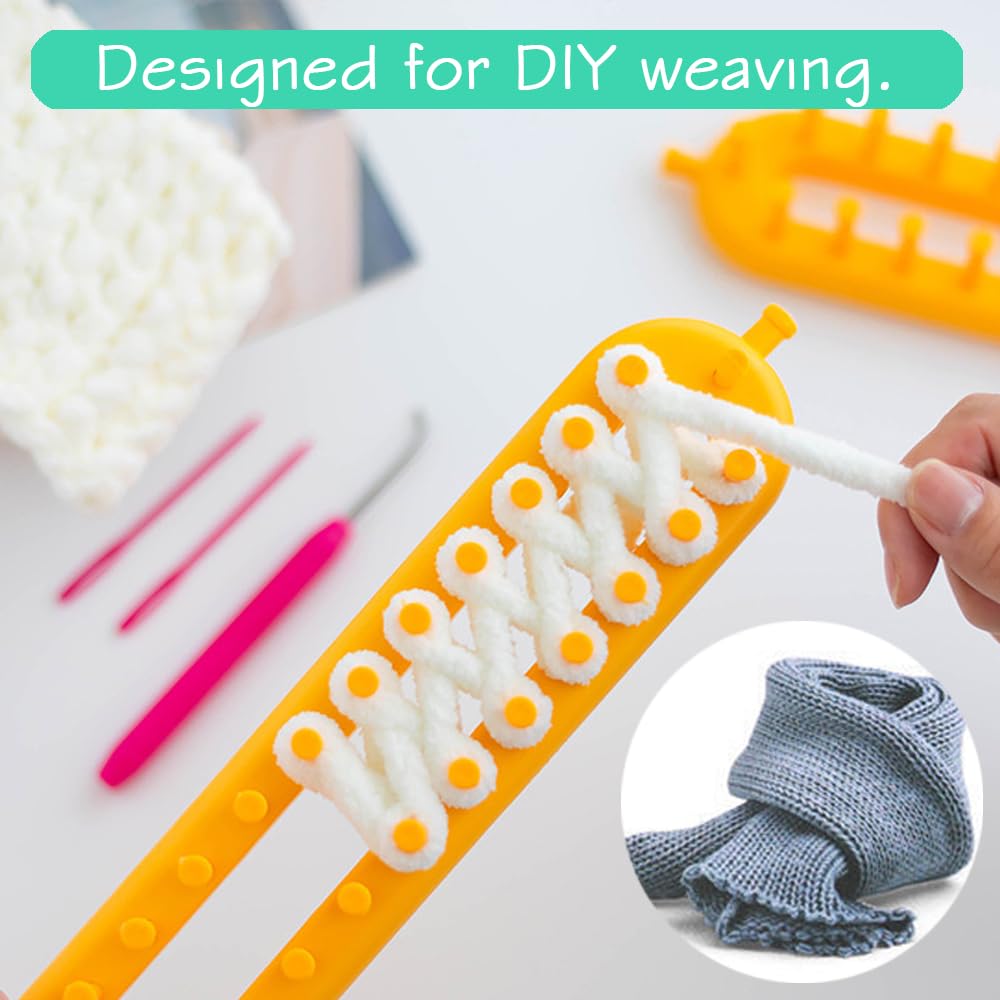 Tcdwla Telares de Tejer, Telares para Tejer Bufandas, Bufandas tejidas a mano para adultos (36cm) y niños (26cm), con 2 ganchos y 2 agujas de lana, para principiantes y entusiastas del tejido