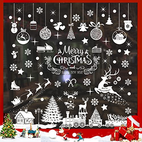 Tvvcalk NoëL Stickers, NoëL Autocollants Fenetre DIY Stickers Fenêtre Noël, Noël Verre Autocollant, Fenetre Stickers pour Decoration Noel, Stickers Flocons Amovibles PVC Cover