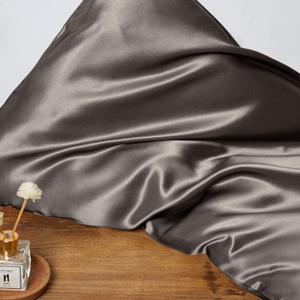 THXSILK Silk Pillowcase 22 Momme Pure Mulberry Silk Pillowcases with Hidden Zipper Soft Breathable Pillow Cover for Hair and Skin King, Charcoal