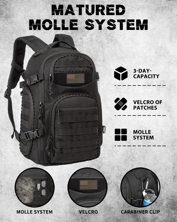 TRAILKICKER Tactical Laptop Backpack Military Backpack for Men Black Tactical Bag Backpack, Tac0006black, 35L - Image 2
