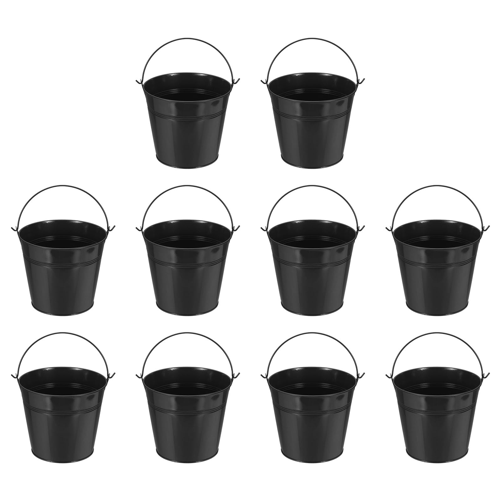 YELARXI Small Metal Buckets, Mini Buckets with Handle Galvanized Colored Tin Pail Containers Basket Party Supplies - Fit for (Halloween - Classroom Crafts) 5" & 10Pcs & Black