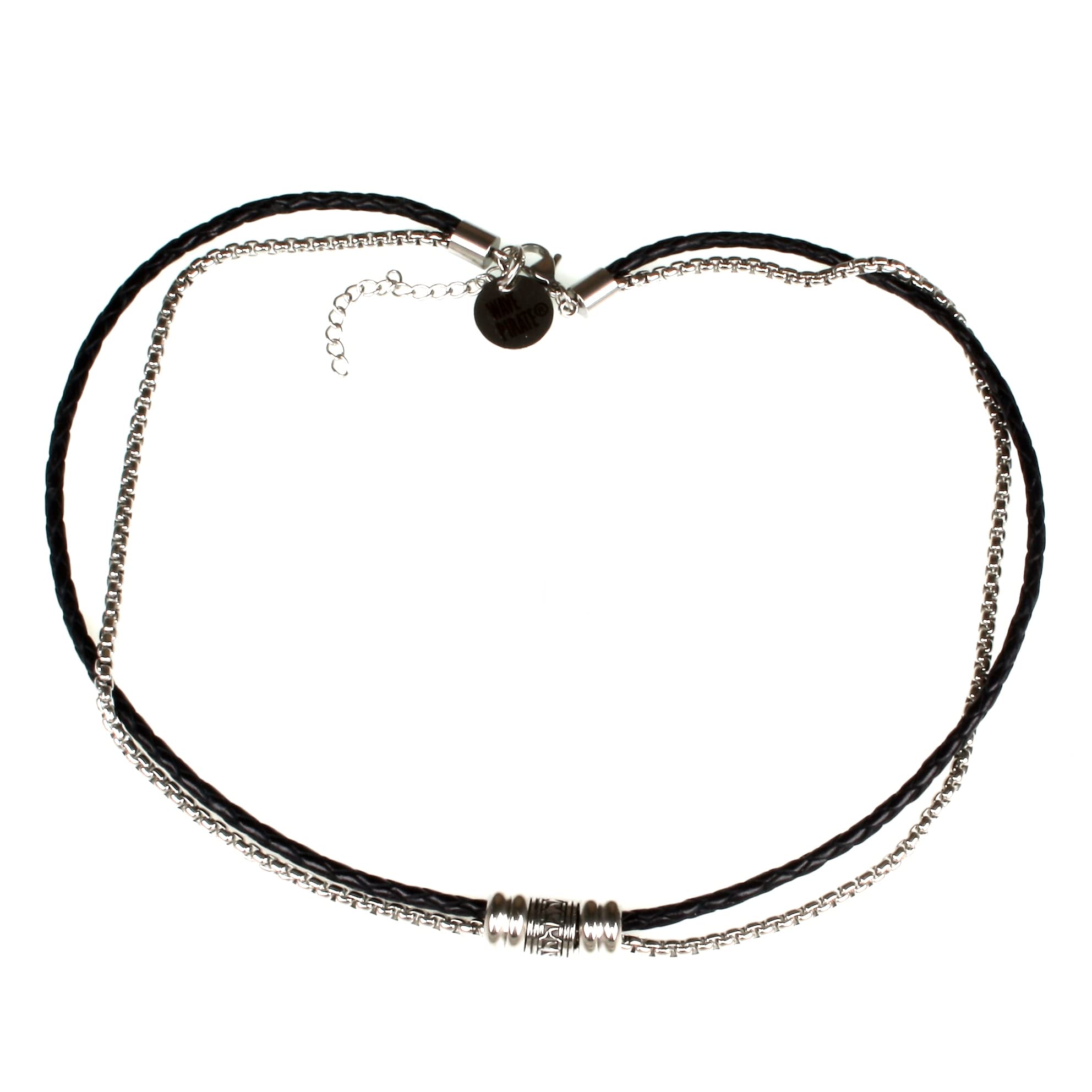 Halskette LES Leder Edelstahl F Schwarz Herren Damen