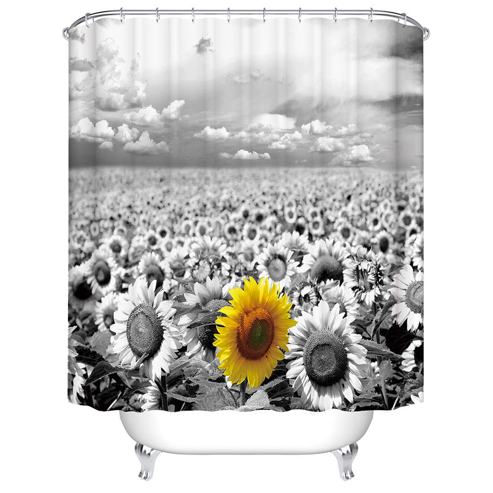 BOYOUTH Sunflowers Pattern Digital Print Shower Curtains for Bathroom Decor,Polyester Waterproof Fabric Bath Curtain with 12 Hooks,70x78 Inches,Multicolor