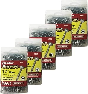 Milescraft 7353 Wood Pocket Hole Screws - #7 x 1-1/4" Washer Head with Fine Thread (500pc.), Torx Drive Self-Tapping, for Indoor Use
