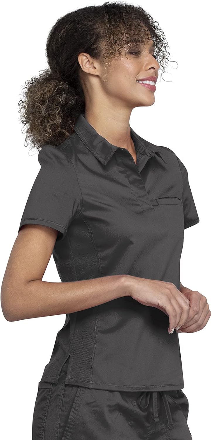 Cherokee Scrubs for Women Polo Top Snap Front Tuckable Scrub Shirt with Chest Pocket, Mesh Panels, Stretch Easy Care - WW698 - Image 5