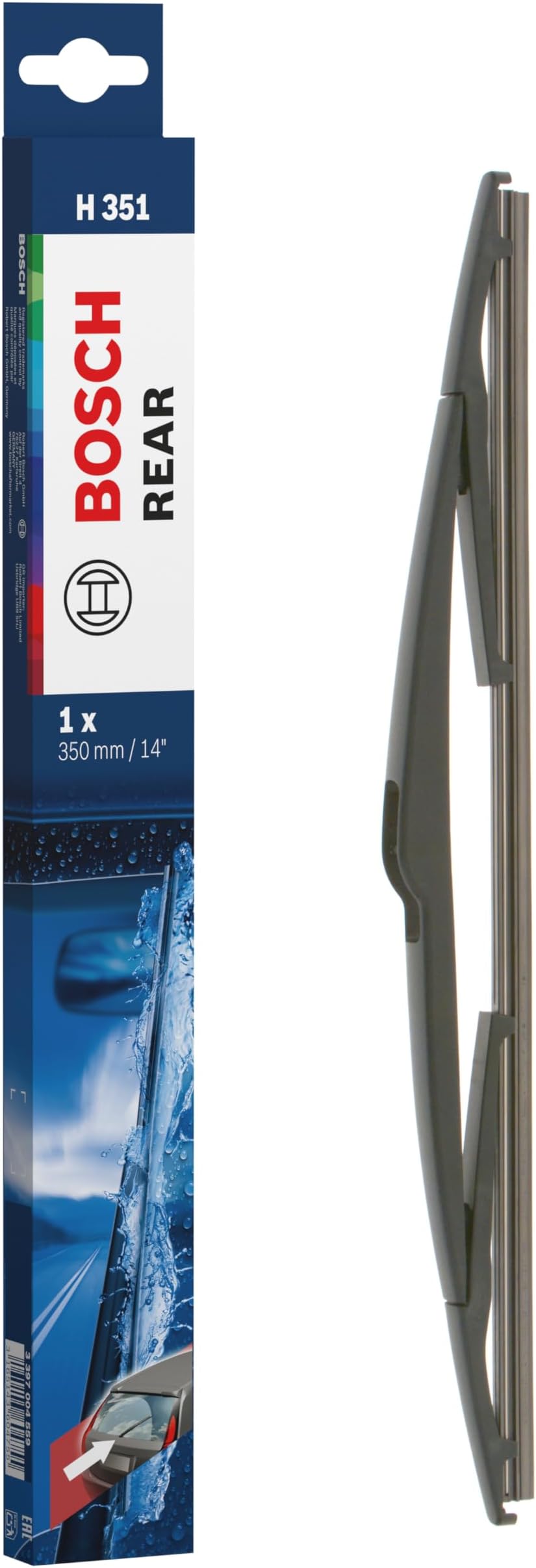 Bosch Rear Wiper H 351 - Excellent Cleaning Performance - Replacement Blade for Back Windscreen - 1 Blade, 350mm