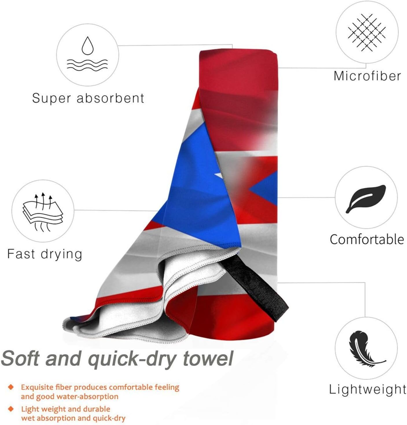 Puerto Rico Porto Rico Puerto Rican and Dominican Republic Flag Wavy Oversized Terry Beach Towel 31.5"x63" Quick Dry Soft Extra Large Swimming Camping Bath Towels Clearance Big Travel Blanket