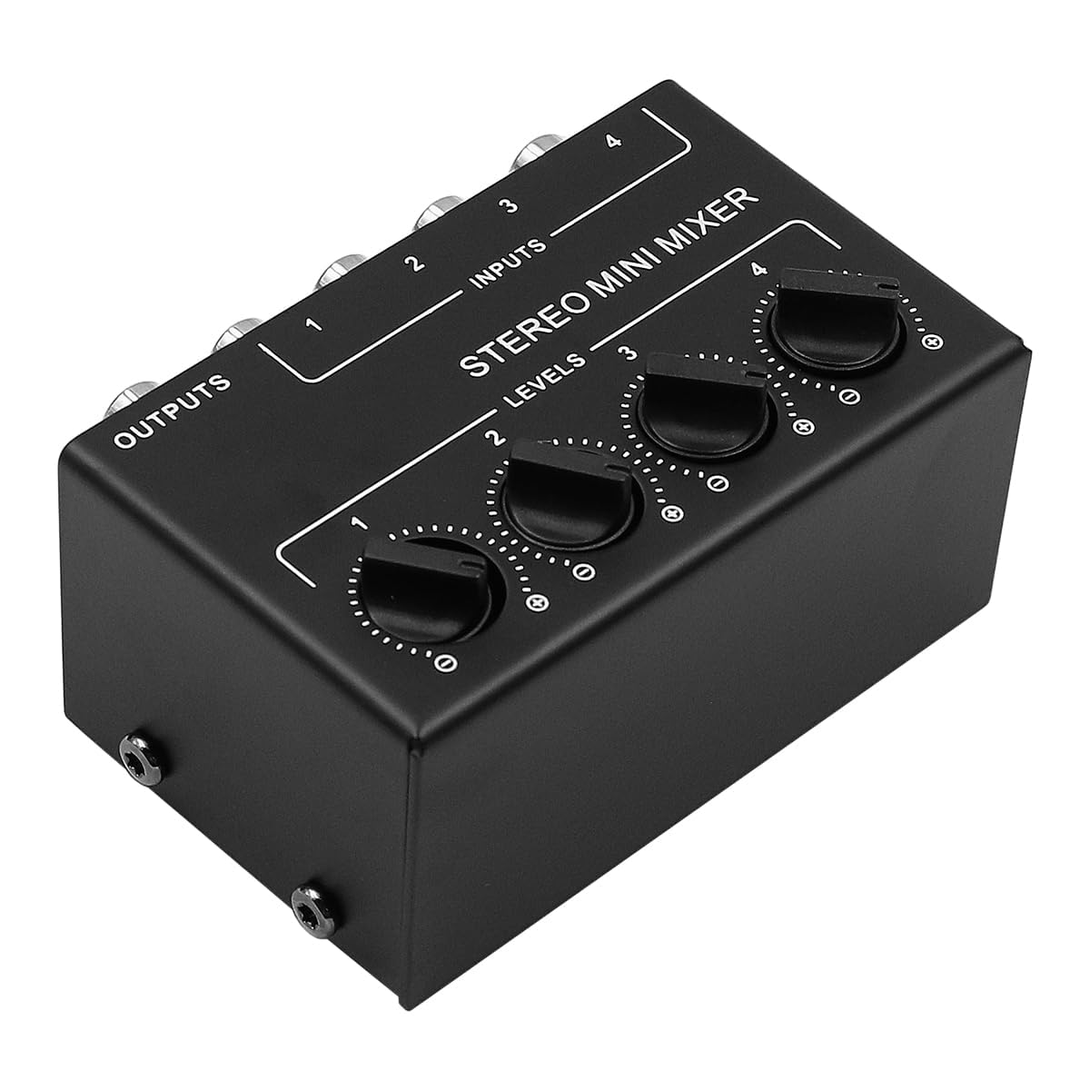 Mezclador de Audio estéreo de 4 Canales Compatible con Entrada y Salida RCA Mini Mezclador estéreo pasivo con Controles de Volumen Separados