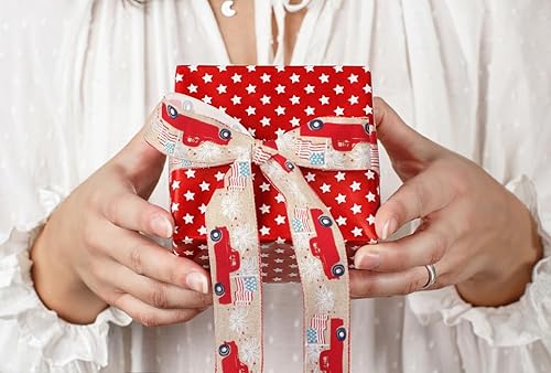 Miniatura 9 de Threetols Cintas patrióticas con borde con alambre de 2.5 pulgadas, 10 yardas, cinta con alambre con purpurina roja y azul para el Día de los