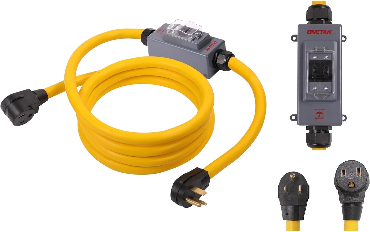 NEMA 6-50P to 6-50R 15 Feet Hydraulic Magnetic ON Off Switch Current Protector 240V 50 Amp 3 Prong Male Plug to 3 Prong Female Outlet Receptacle Extension Cable Power Cord Adapter