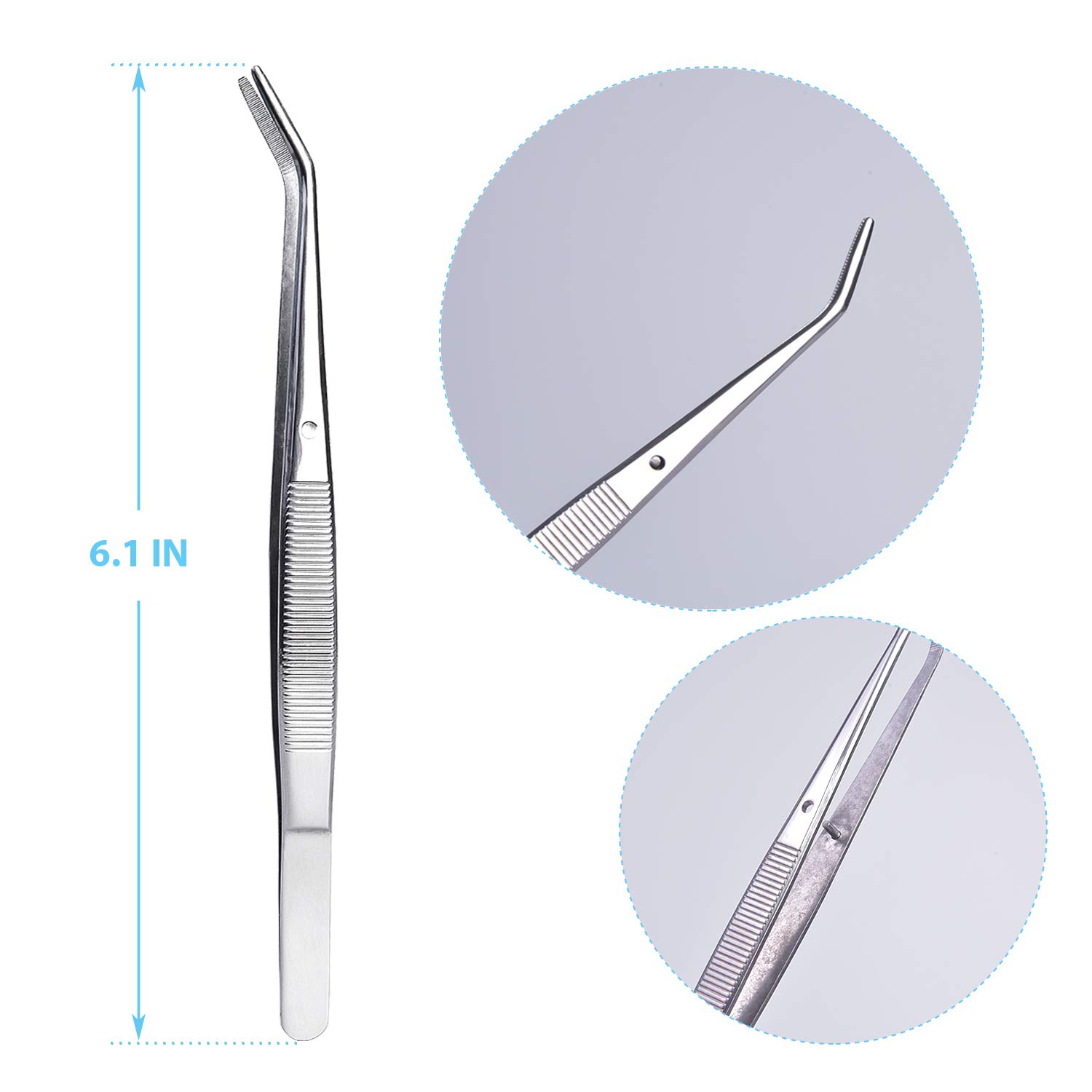 CiviLight 6 Pieces Sewing Machine Oil Tweezers - 6 Inch Long Curved Precision Stainless Steel Serger Tweezers for Craft With Serrated Bent Tips