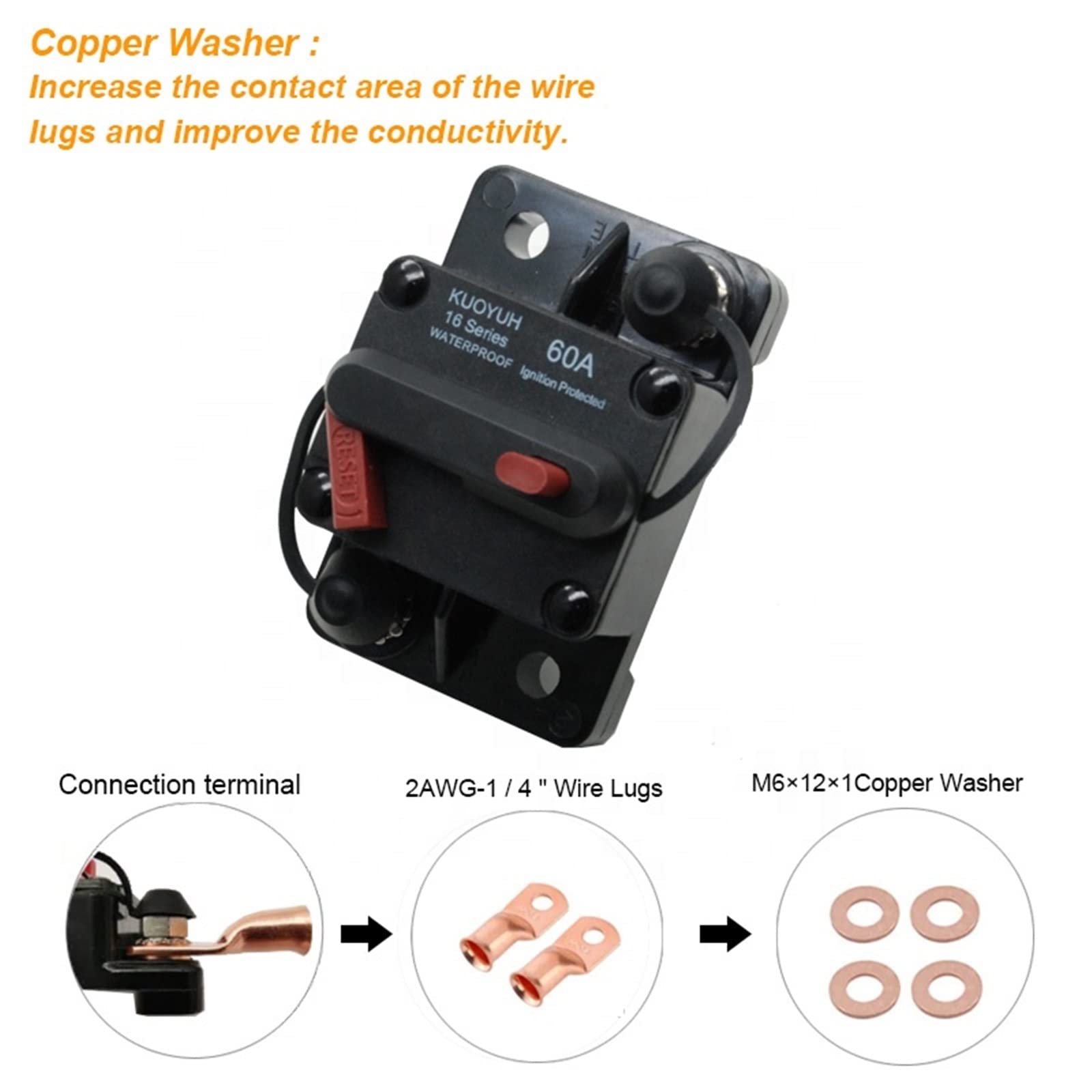 Automatyczny wyłącznik samochodowy, 10 sztuk, 50-300 A, podwójna bateria, IP67, wodoodporna, 12 V, 24 V, bezpiecznik, reset ręczny (130A)