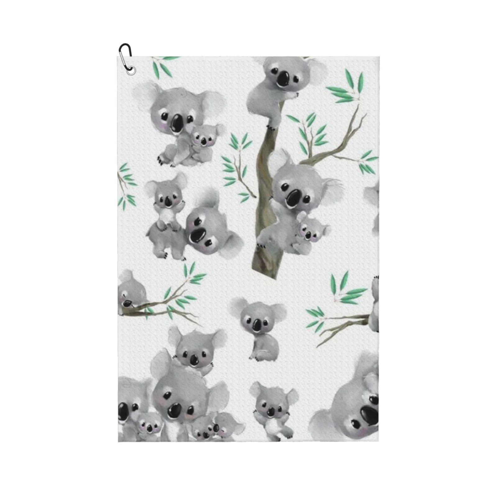 Hnnkloy Koala, 16x24 in Portable Waffle Golf Towels with Carabiner Clip for Golf Bag