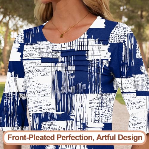 Blingfit 3/4 Length Sleeve Womens Tops Dressy Casual Shirts Ruffle Bell Sleeve Front Pleated Fasion Trendy Summer Blouses4