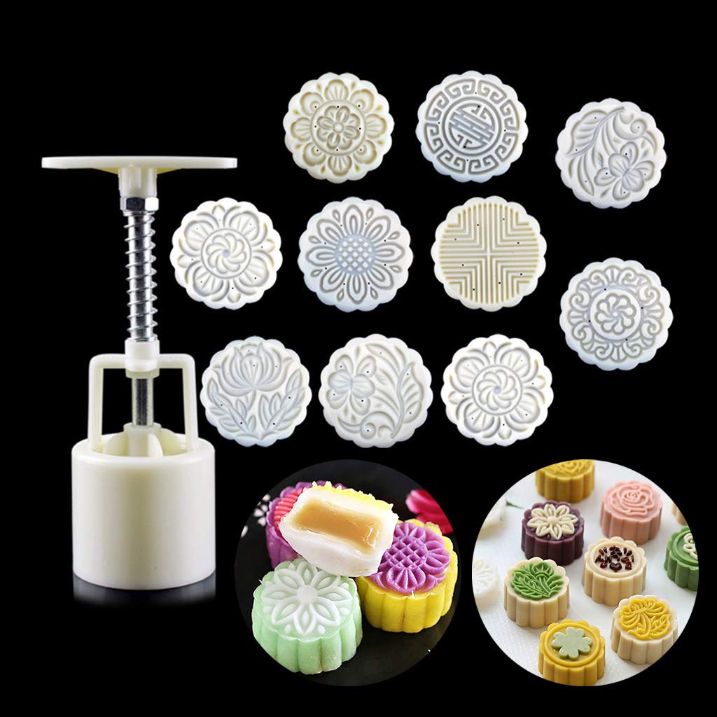 BEIDUOYANG 100g Mooncake Mold 10pcs Stamps Hand Press Moon Cake Pastry Bakware Mooncake Mold 150g Square