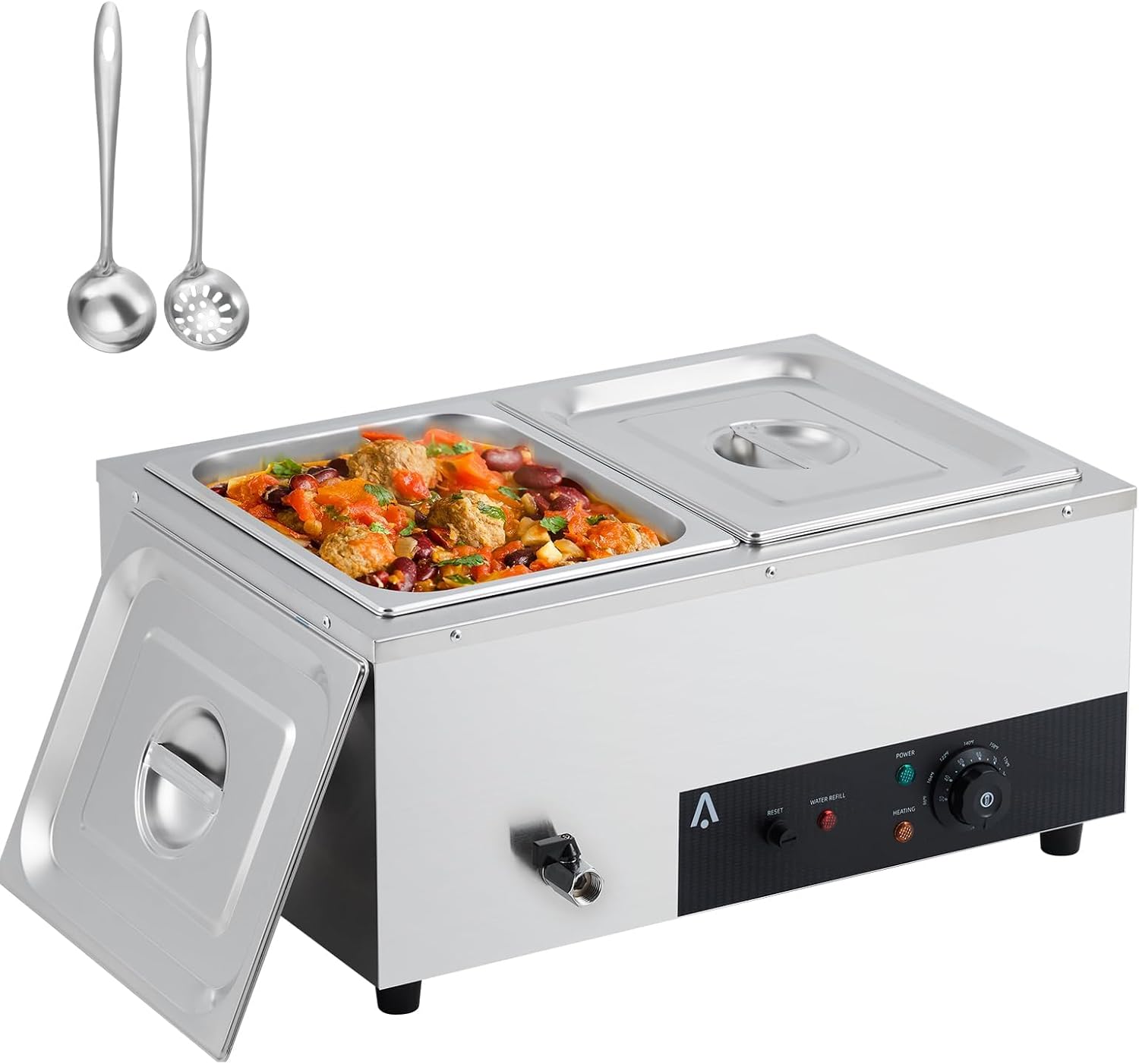 2-Pan Commercial Food Warmer - 24QT Stainless Steel Electric Steam Table, Dual 12QT Bain Marie Buffet Server with Lids & Ladles - for Catering, Restaurants, Parties & Events