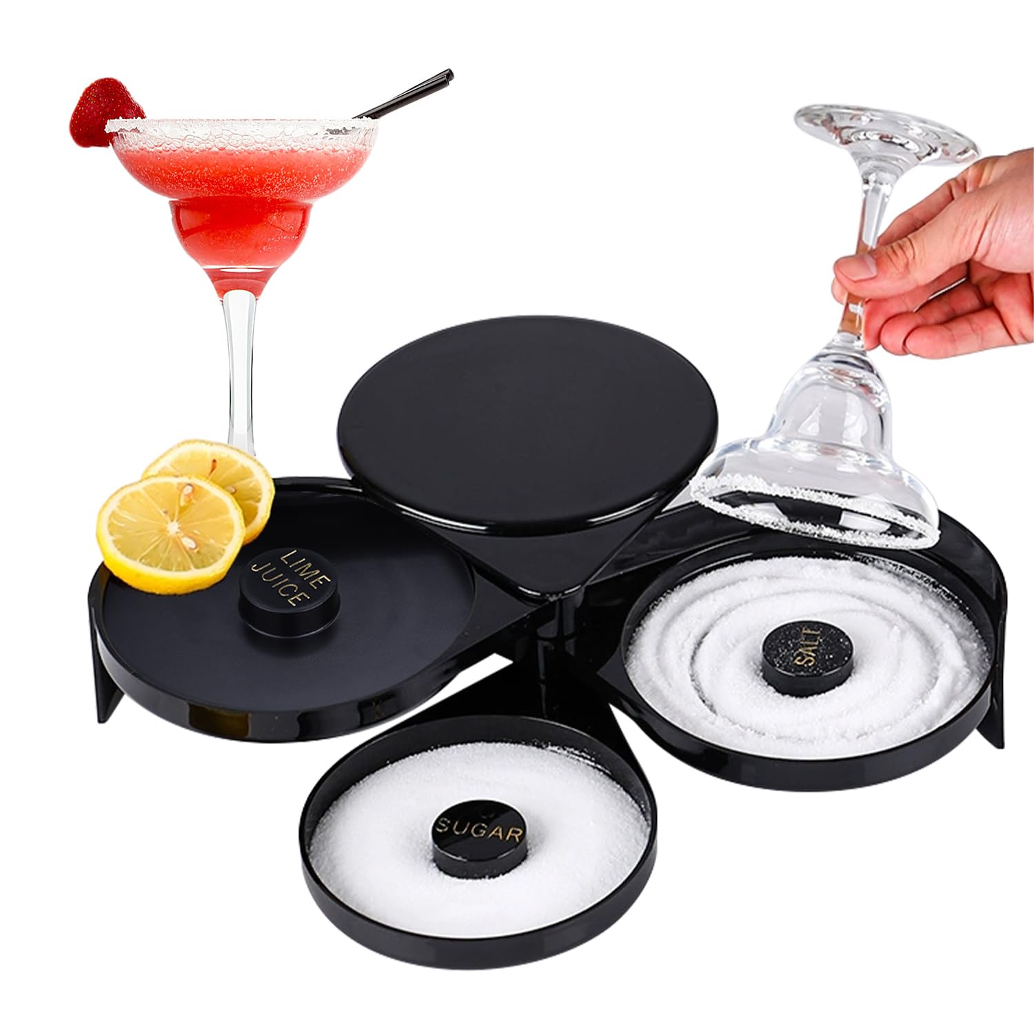 Hapivida Margarita Salt Rimmer, Cocktail Margarita Glass Rimmer Bartender Tool Bar 3 Tier Sugar Salt Rim Lime Salt Box Spice Container