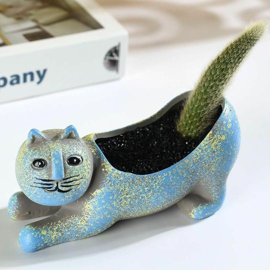 Amazon.co.jp: 気持ち悪い顔のネコ グリーン 観葉植物 プランター 多肉