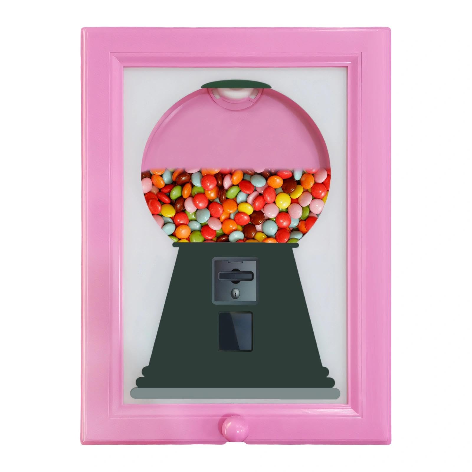 Candy Dispenser Picture Frame, Wall Mounted Gumball Machine, Sweet Dispenser for Kids & Adults, Creative Home Decor Gift for Kitchen, Office, Living Room (Pink)