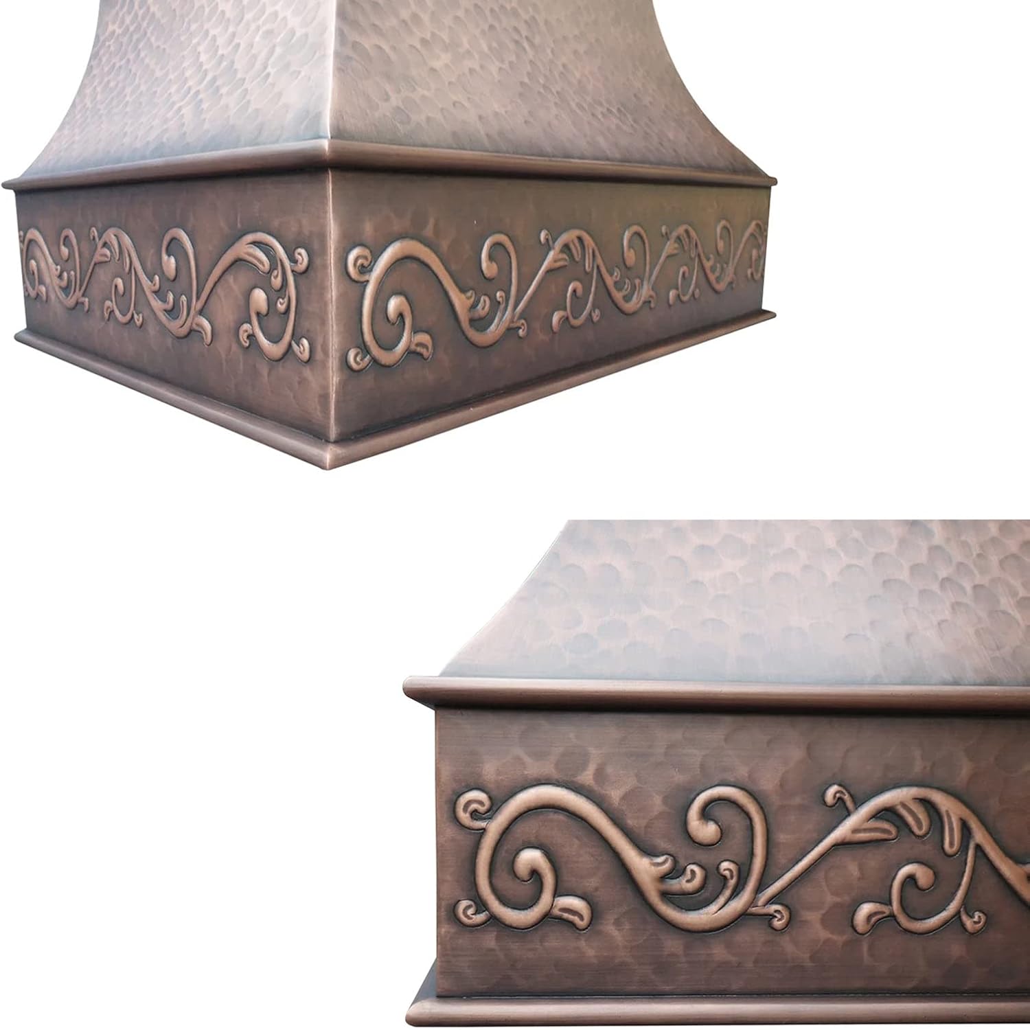 SINDA 48"W x 42"H Wall Mount Classic Hammered Solid Copper Range Hood with High Airflow Cenrtifugal Blower, Stainless Steal Vent with Liner and Internal Motor, Baffle Filter, H9LAW4842