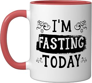 I'm Fasting Today Yom Kippur Jerusalem Jewish Holiday Ceramic Mug, Red/White