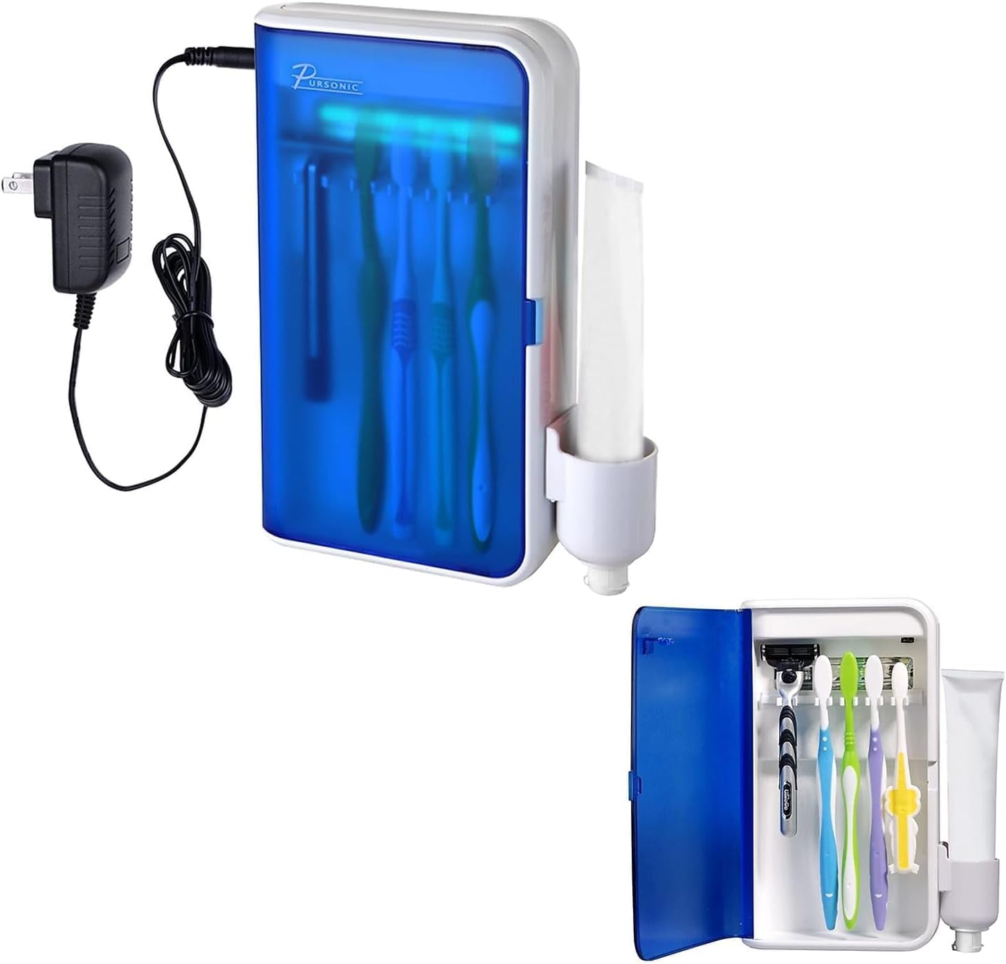 Pursonic UV Toothbrush Sanitizer Holder Wall Mounted - 5 Slots Toothbrush Holders for Bathrooms with Toothpaste Holder - No-Drill Toothbrush Holder Fits Electric Toothbrush Heads