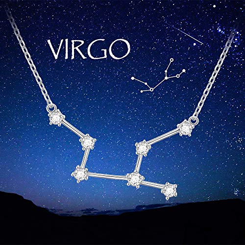 925 Sterling Silver CZ Astrology 12 Constellation Horoscope Sign Astrology Zodiac Star Necklace Birthday Jewelry for Women,18-20 inch2