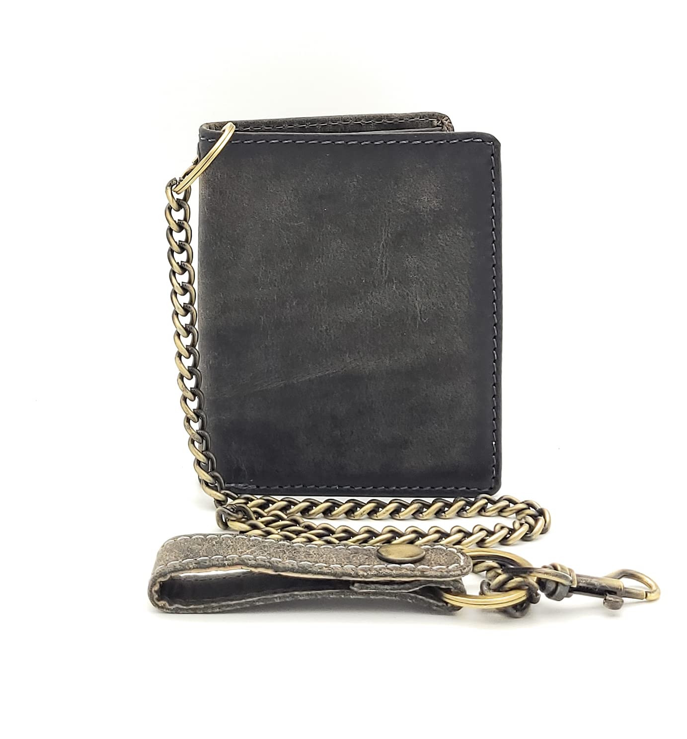 Biker Geldbörse mit Kette naturbelassenes Hunterleder Portemonnaie mit RFID Schutz Totenkopf, Gris Neutral, medium, Contemporáneo