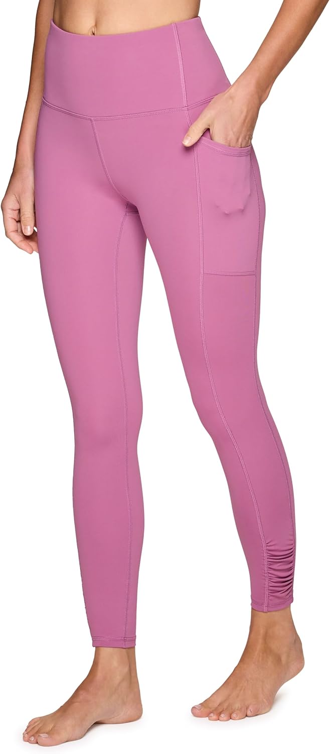 RBX Women's Full Length Fashion Workout Legging with Ruched Side, High Waisted Squat Proof Yoga Leggings with Pockets