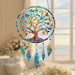 Apanhador de sonhos de acrílico para pendurar na árvore da vida - decoração boêmia, tons vibrantes | para arte de parede de escritório, uso doméstico e festivo | Presente inspirador espiritual para