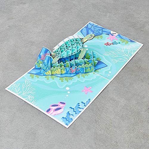 Image of Rykamia Turtle Pop Up Card, Blank Turtle Card With Envelop, Turtle Birthday Card, Get Better Soon Card, Sea Turtle Gifts For Women, Men, Card For Granddaughter, Grandson, Thank You Card Turtle