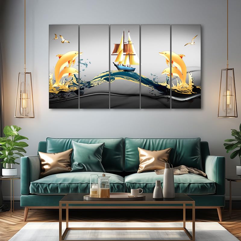 Image of The Castle Decor Abstract art painting with frame Big Size 36x60 Wall art for living room,Bedroom,Drawing room,Hotels-Wooden Framed-386