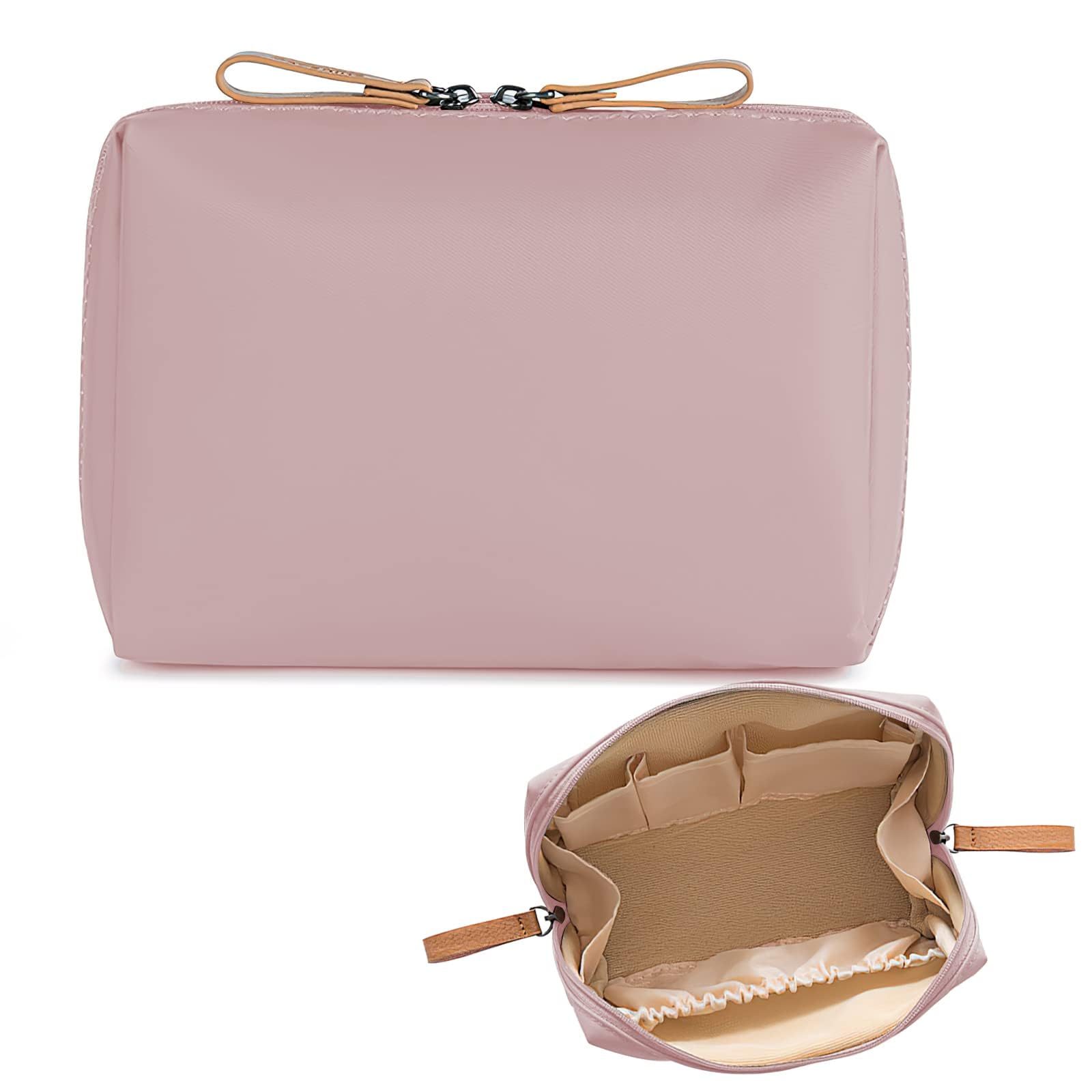 HENGBIRD Neceser de Nailon con Gran Capacidad, Bolsa de Maquillaje de Viaje, pequeña con Divisor, Organizador pequeño, Impermeable y Ligero, Bolsa de Almacenamiento, pequeña Bolsa de Maquillaje (Rosa)