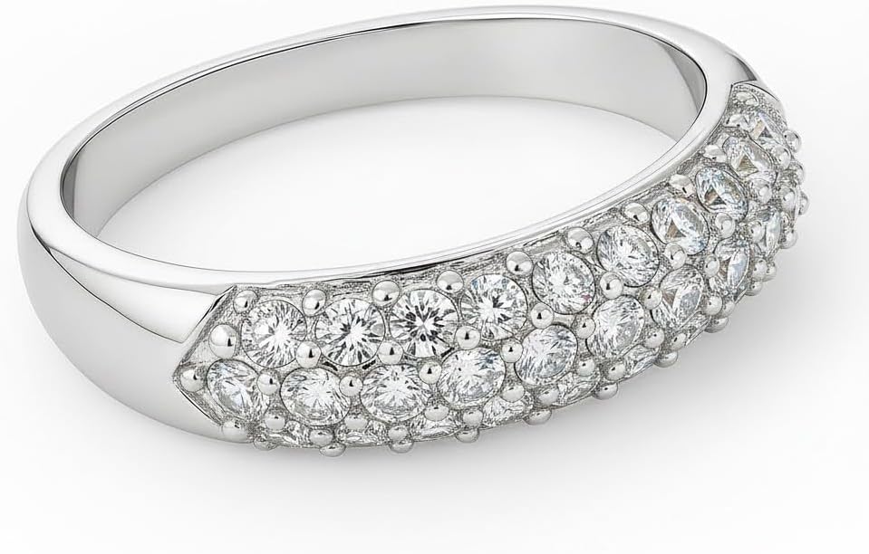 FAIRY COUPLE 6mm Wide 3-Row Pavé Band for Women, 18K White Gold Plated Substantial Solid Interior Ring, Premium CZ Anniversary Statement Band, Comfort Fit R51 - Image 3