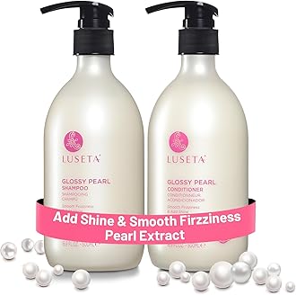 Luseta Glossy Pearl Shampoo and Conditioner Set Smooth & Moisturize, Fight Frizziness and Add Shine,Hydrating for Damaged Hair, Detangle,Nourish Strands,Paraben Free, Sulfate Free,16.9oz