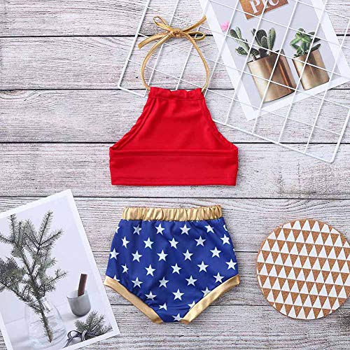Biquíni infantil feminino com estampa de estrelas e bandeira dos EUA frente única biquíni de duas pe