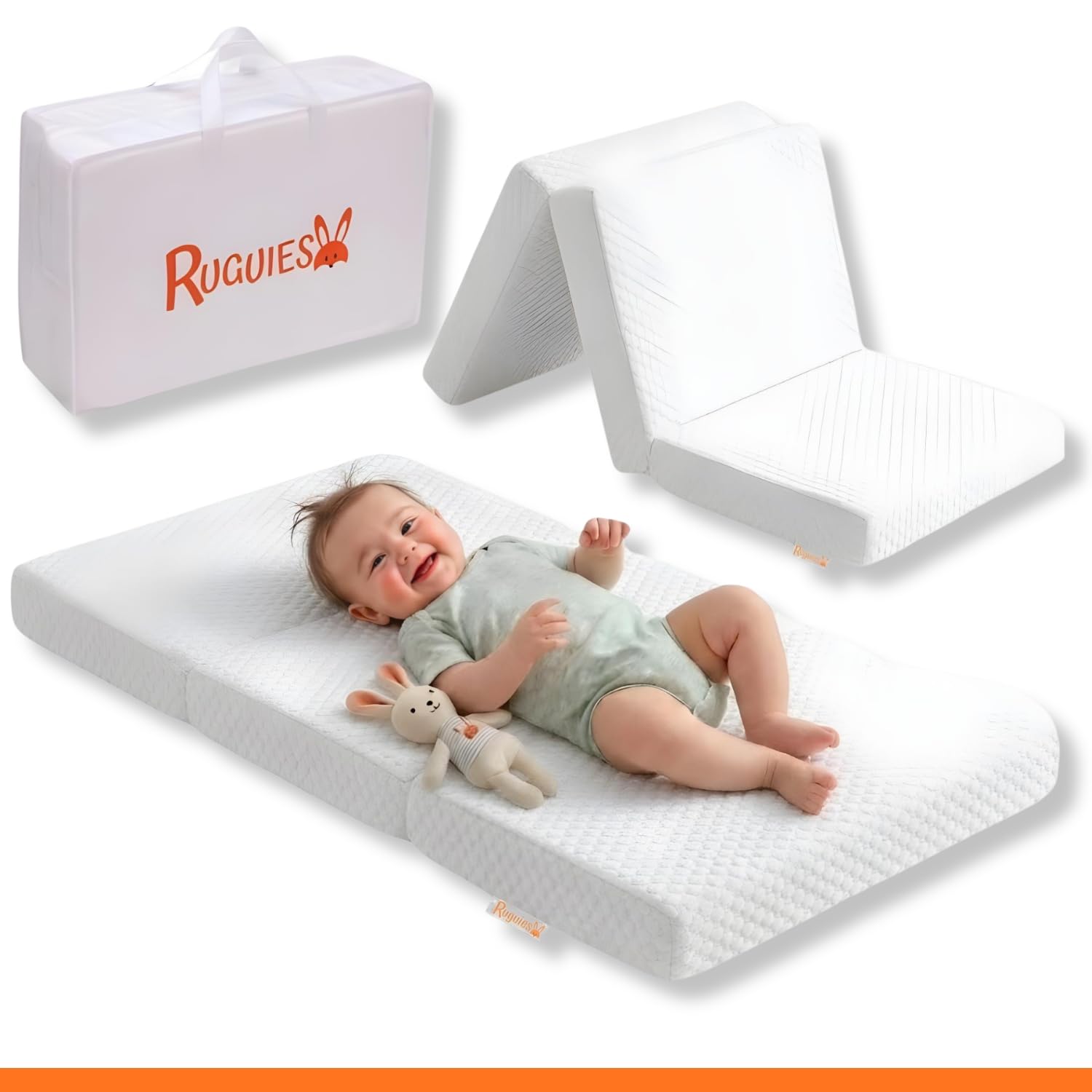 MAX Mattress- Reisebett Matratze 60x120cm. Faltbare. Reisebettmatratze für Babys. Umkehrbare, Krabbeldecke. Tragbare Matratze Pemium Dicke Faltmatratze. Krabbelmatte Spielmatte Baby. Oeko-TEX