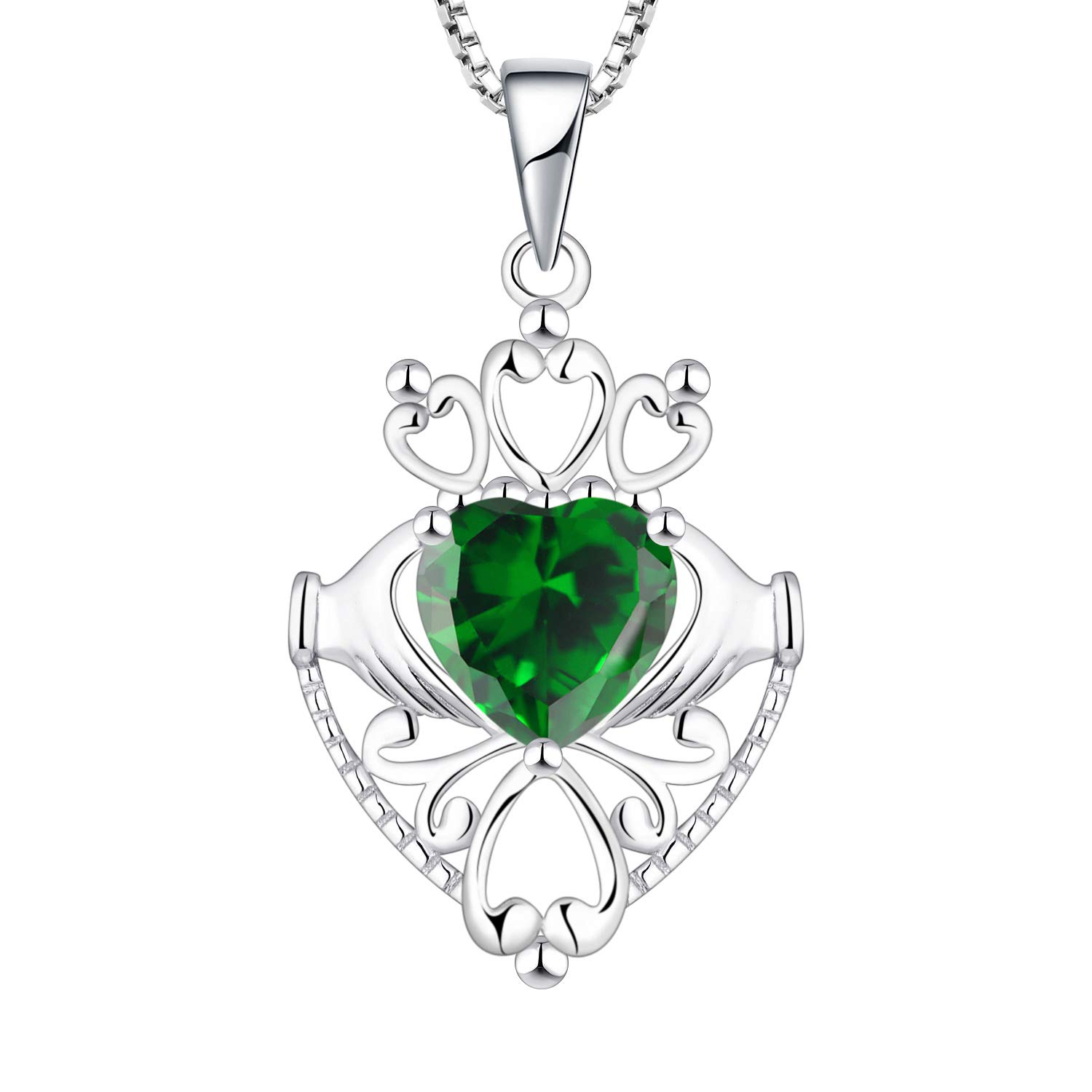JO WISDOM Damski naszyjnik, srebro wysokiej próby 925 celtyckie serce Claddagh naszyjnik z 8 mm x 8 mm serce cięcie 3A cyrkonia sześcienna, irlandzka biżuteria ślubna, Cyrkonia sześcienna