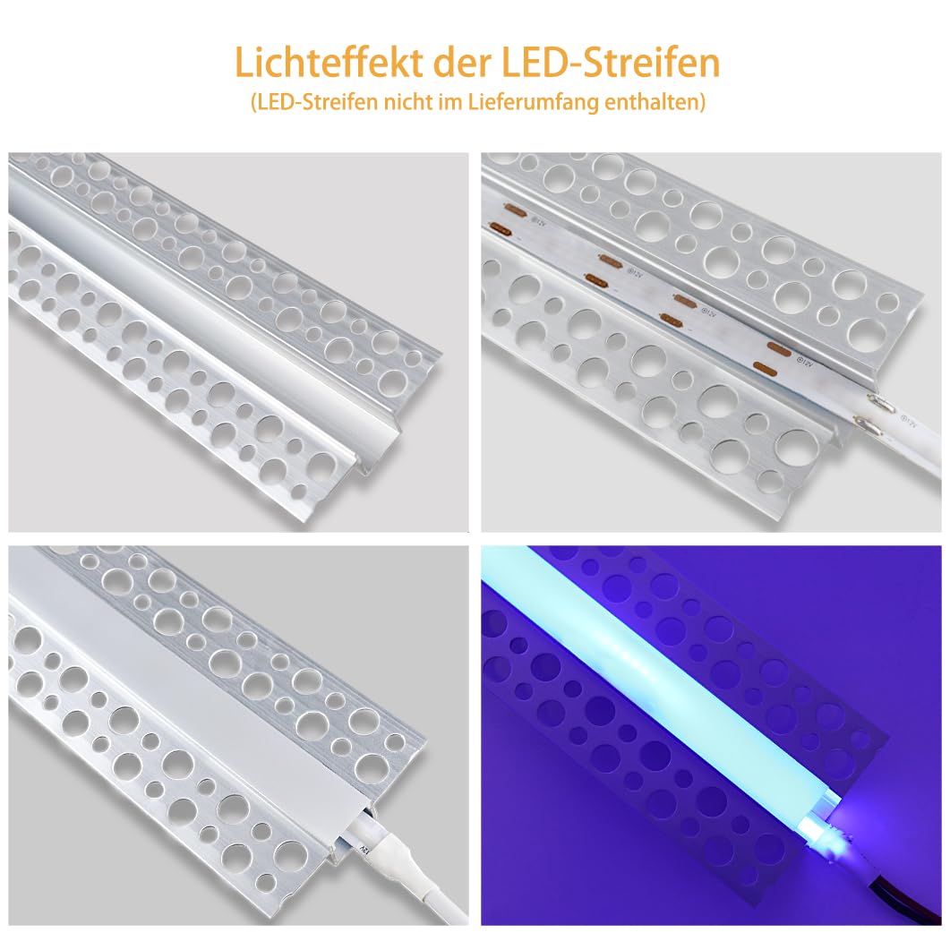 LEDLightsWorld Putzbares Aluminium LED profil für 12 mm LED Streifen, 4er Set 3,3 ft/1 m mit Milchiger Abdeckung, Einbau Trockenbauprofil für Decke und Wand