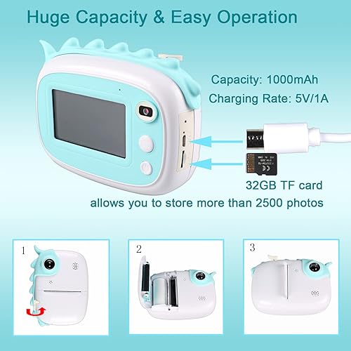Miniatura 4 de Cámara instantánea para niños, cámara para niñas, pantalla táctil de 3.0 pulgadas, cámara digital para niños, impresión instantánea con 3 rollos de