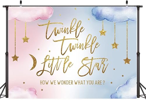 Miniatura 6 de Lofaris Twinkle Twinkle Little Star - Telón de fondo de revelación de género para niño o niña, rosa o azul, How We Wonder What You are Golden Star