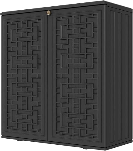 Miniatura 8 de KINYING Armario de almacenamiento para exteriores, impermeable, caja de cubierta de resina de 62 galones para cojines de muebles de patio,