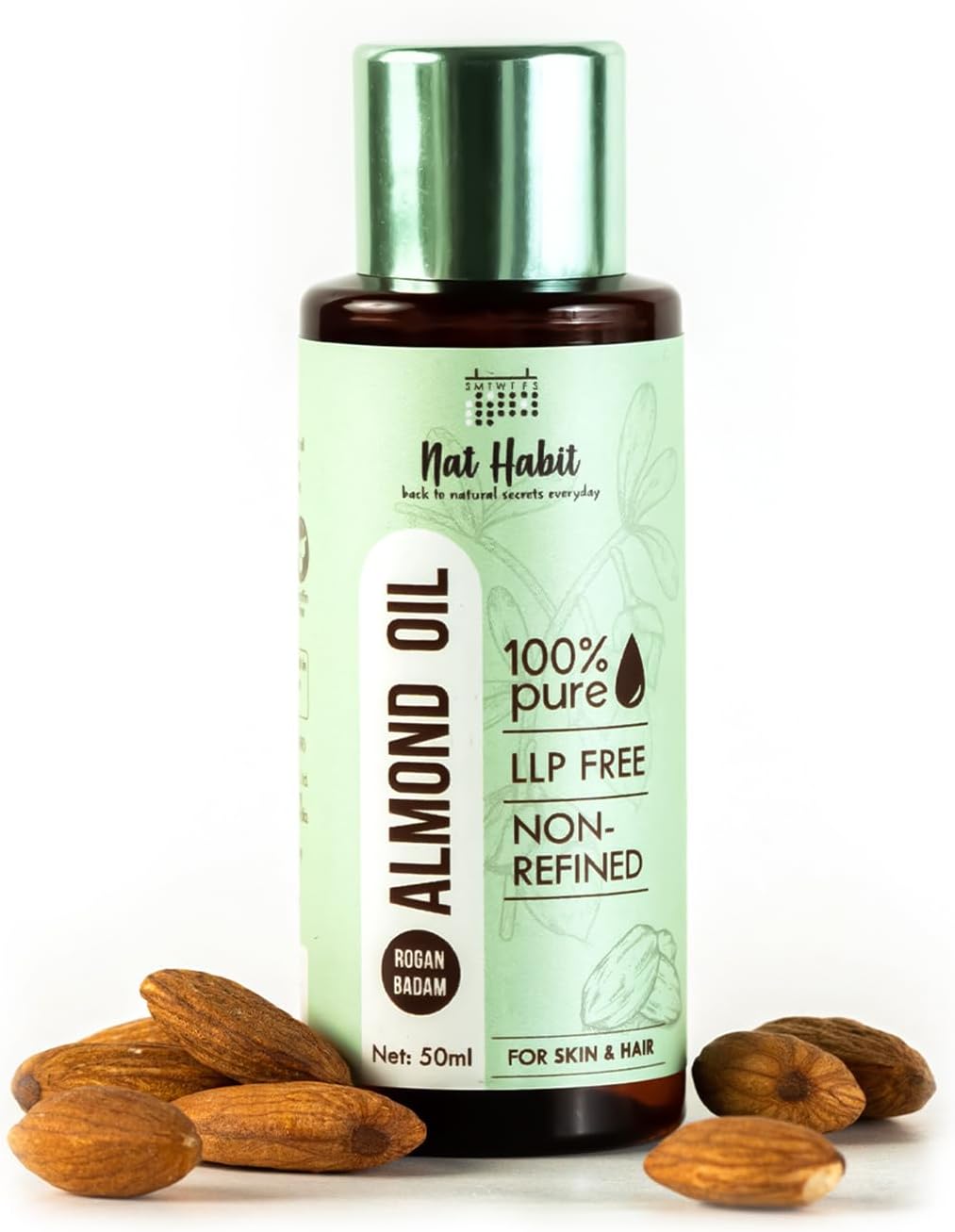 100% Pure Almond Oil (Rogan Badam), For Skin & Hair, Non-Refined, Chemical Free & Preservative Free - 50 ml