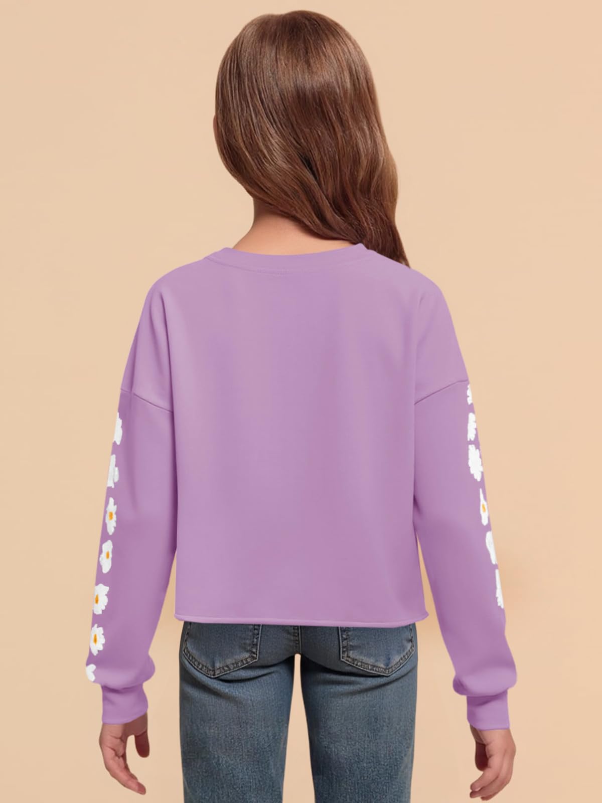 Imily Bela Sudadera corta con estampado de margaritas para niñas, linda sudadera de manga larga para niños